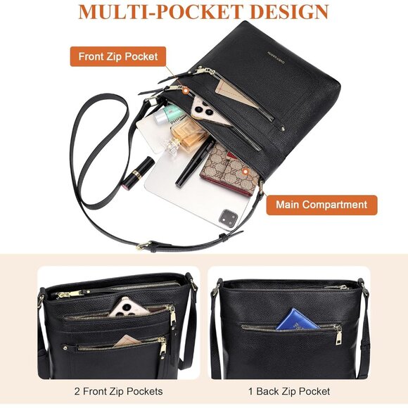 Stylish Black Crossbody Purse for Women - Multiple Pockets & Adjustable Strap - Picture 4 of 7